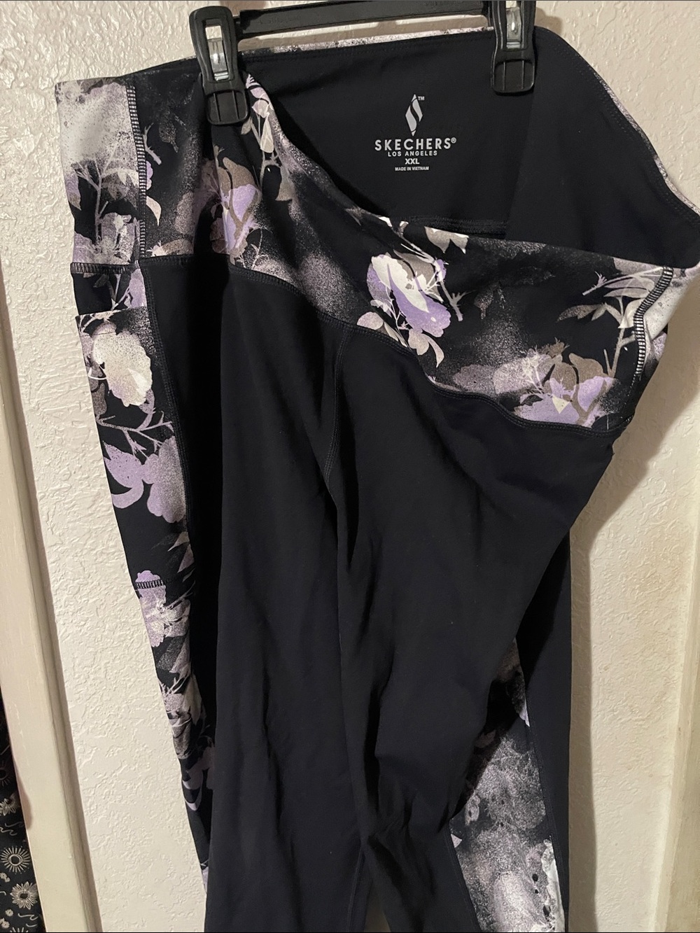 Skechers Black Leggings with Lavender Floral Accents